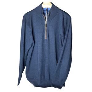 Orvis Blue 100% Merino Wool Quarter zip sweater size M